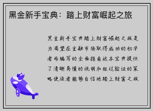 黑金新手宝典：踏上财富崛起之旅